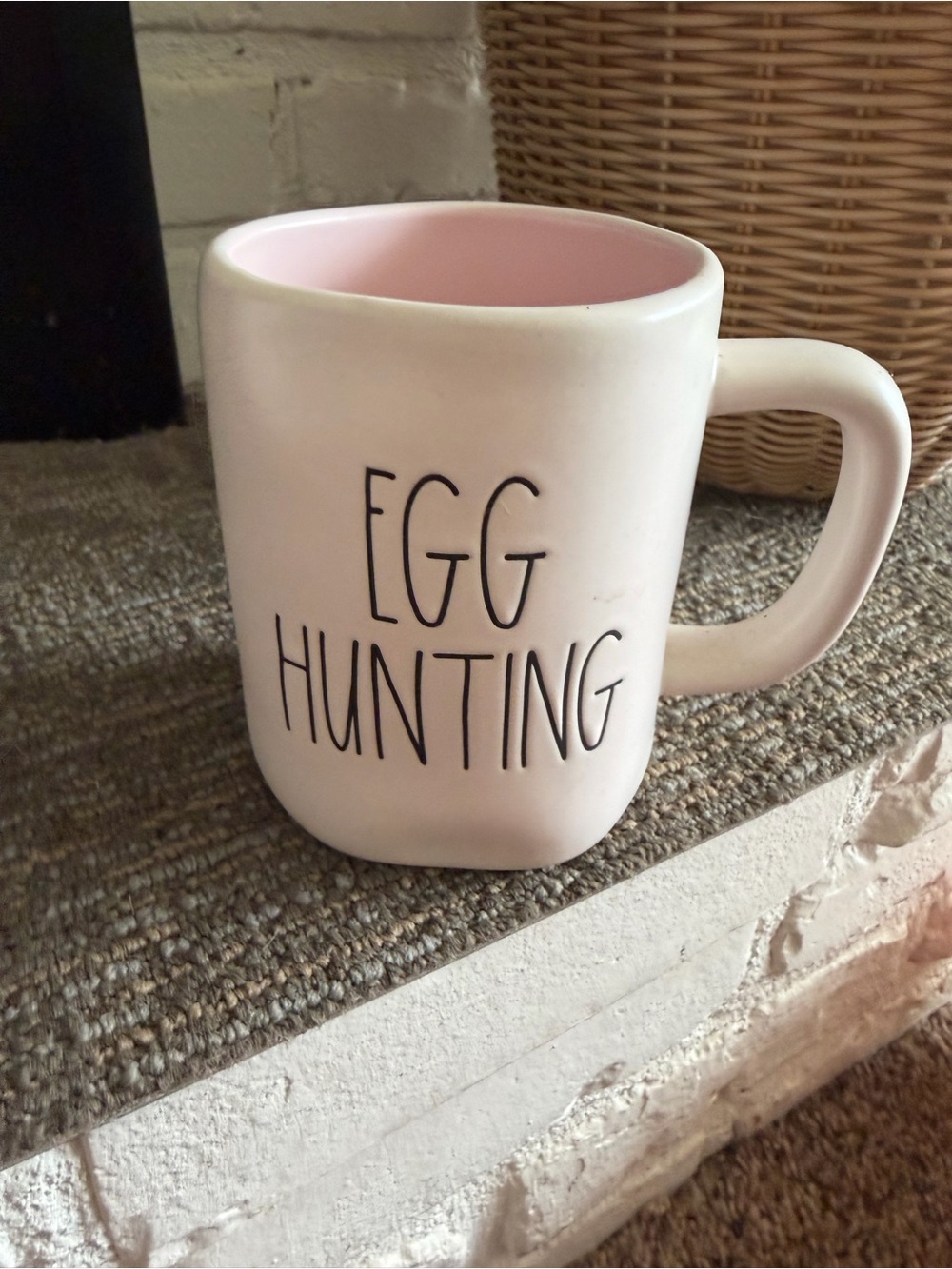 Rae Dunn White Ceramic Mug with Pink Interior - EGG HUNTING
